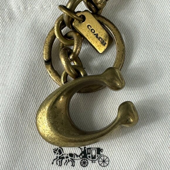 Coach Solid Signature C Bag Charm Keychain Key Fob 1635 Brass Gold - Picture 2 of 9